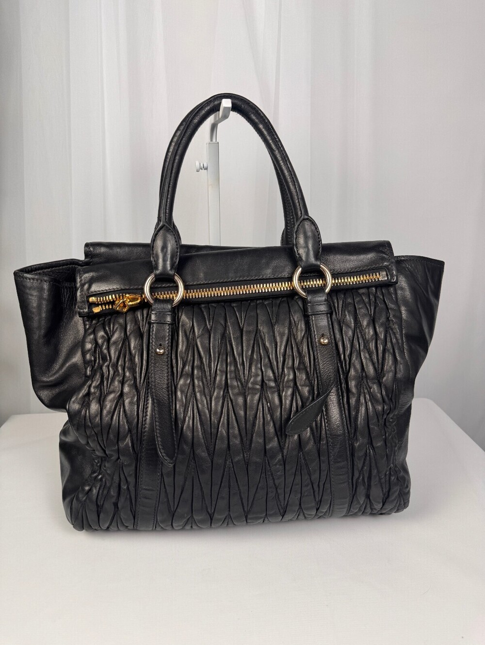 Miu Miu Black Matelassé Leather Satchel Top Handle tote Bag - Picture 4 of 8